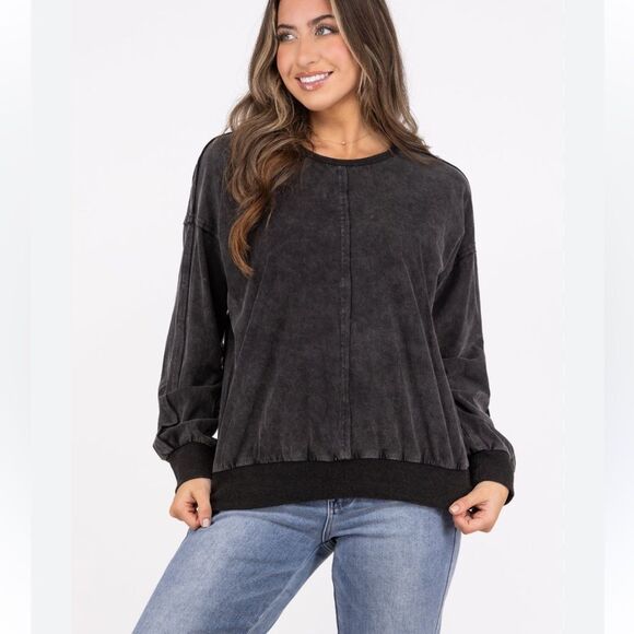 Heyson Sweatshirt Top, Walk, Don’t Run sz Large NWT Washed Black - Picture 2 of 14